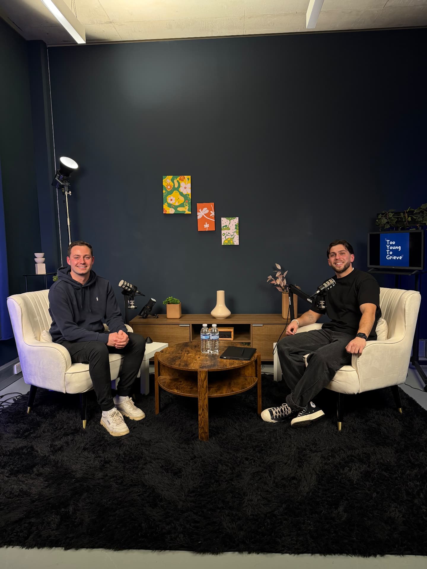Luke and Ben recording the Too Young To Grieve podcast